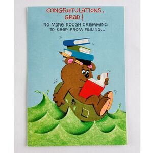 Vintage Rust Craft GRADUATION Card Pop Up 3D Bear Ship Boat Sail Ocean Cramming